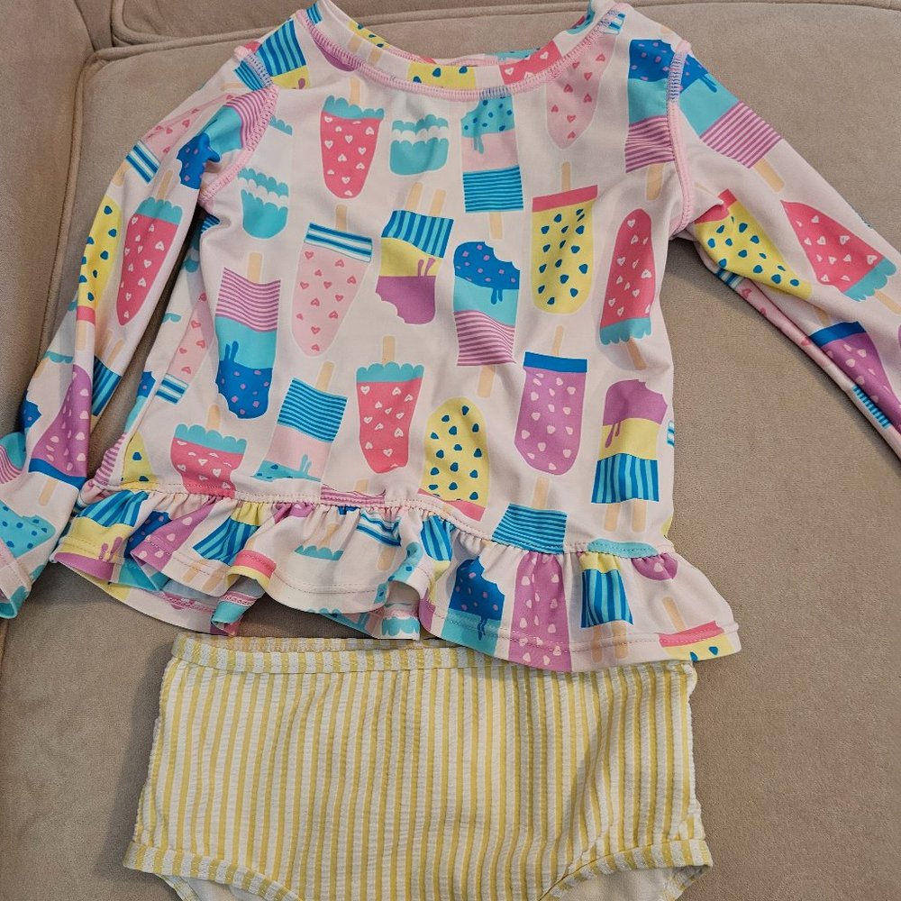 Ruffle Butts - Like New 2 piece Toddler Rashguard swimsuit - Size 3T